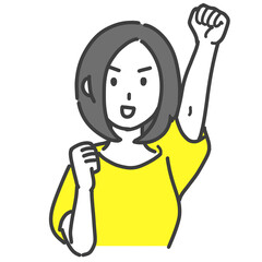 ガッツポーズをする女性