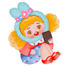 Cute Christmas element , lovely Christmas hand drawing and watercolor, clown with flowers