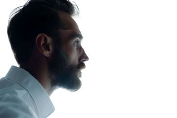 side view of young man isolated on transparent background