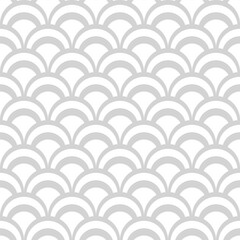 Fish scale abstract geometric seamless pattern. Monochrome black and white art deco style nostalgic retro background. Classic Asian fashion print with arcs for fabric, paper