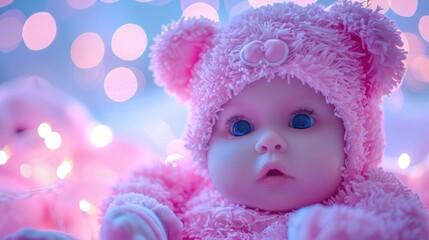 Charming Doll of a Child Amidst Twinkling Bokeh Lights