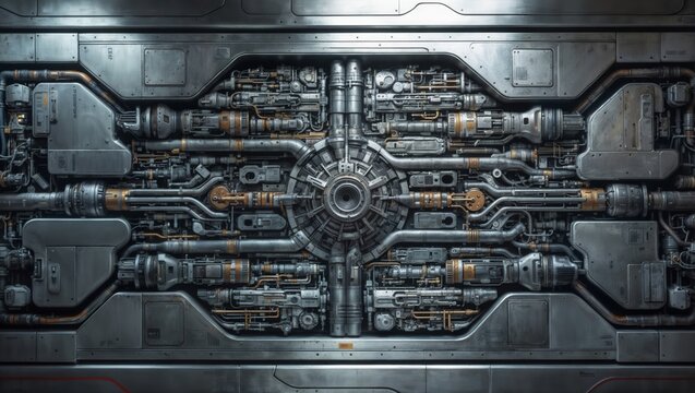  image of a textured metal surface with pipes and machinery