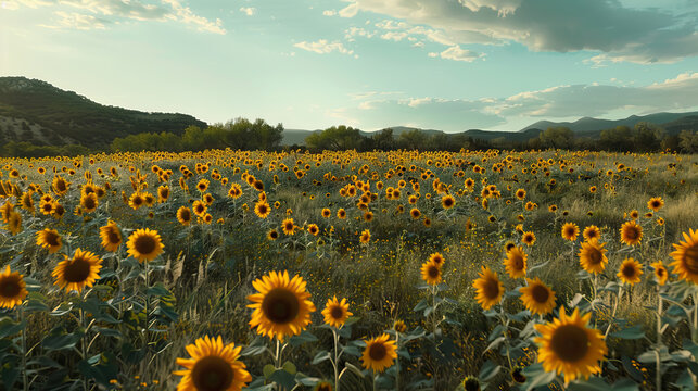 landscape scene sunflower field agricultural business.