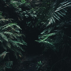 Dark mysterious fern passage