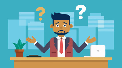 Perplexed Employee Shrugging with Question Mark, Depicting Awkward and Clueless Moment at Workplace