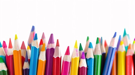 Assortment of vibrant pencils on a white backdrop.