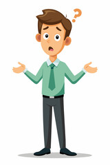 Perplexed Employee Shrugging with Question Mark, Depicting Awkward and Clueless Moment at Workplace