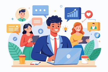 Public relations manager handles social media comments and discussions to maintain company reputation