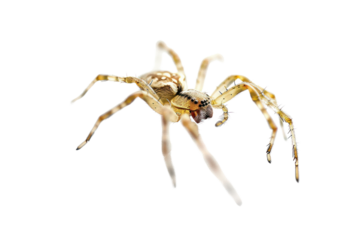 A white spider with long legs, isolated on a black background.