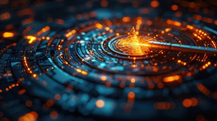 Futuristic Digital Interface with Glowing Elements - A high-tech, futuristic digital interface glowing with orange and blue elements, showcasing advanced technological design and cyber aesthetics.