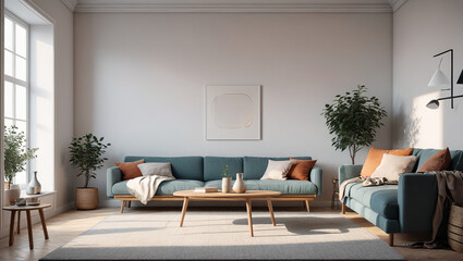 Minimalist Scandinavian Refuge: Peaceful Room with an Empty Wall and Nordic Simplicity, Generative AI