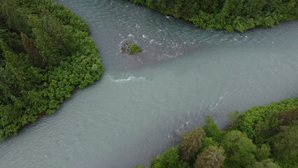Aerial View of Alaskan River and Forest