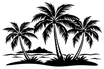 Coconut tree island silhouette isolated on a white