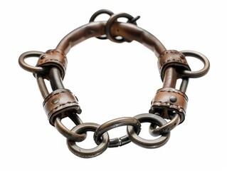 rusty metal medieval horse harness on white background