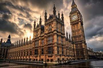 Fototapeta premium The Palace of Westminster, where time travelers convene to shape history.
