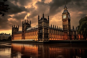 Fototapeta premium The Palace of Westminster, where time travelers convene to shape history.