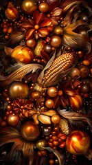 Retro Autumn Harvest Abstract with Chocolate Coated Corn Kernels