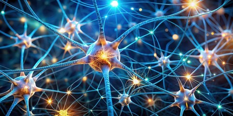 Close-up shot of neural connections in the brain, illustrating complex network of interconnected neurons, neural connections
