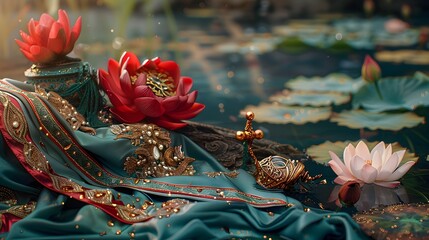 Naklejka premium Exquisite Thai Traditional Cloth with Retro Vintage Aesthetic and Luxurious Textures