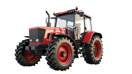 Obraz premium Modern red wheeled tractor on transparent background