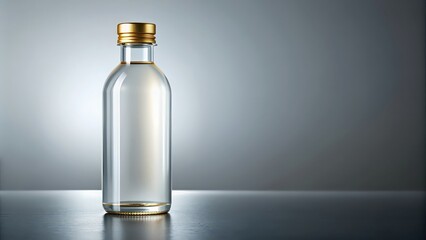 Bottle of liquid with a gold cap, luxury, elegant, premium, beverage, product, shiny, metallic, container, isolated, object