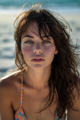 Beautiful young woman posing on a tropical beach