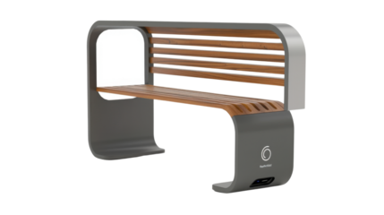 Modern outdoor bench with wireless charging on transparent background