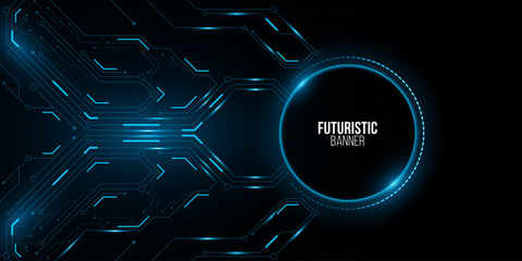 Futuristic hi-tech banner design. Glowing sci-fi HUD circle with computer circuit board. Technology background. Vector illustration. EPS 10 © sersupervector
