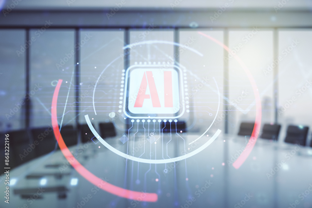 Aufkleber double exposure of creative artificial intelligence abbreviation hologram on a modern boardroom back