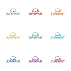 Super fast speedometer icon isolated on white background. Set icons colorful