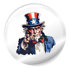 Uncle Sam white round sticker, I want your VOTE, elections in America