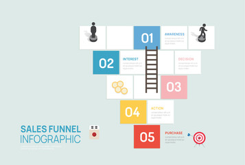 Infographic Sales funnel diagram board game template for business, presentation vector infographics.
