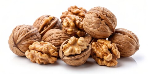 Fresh walnuts isolated on a white background, healthy, organic, food, nut, walnut, whole, shell, nutritious, snack