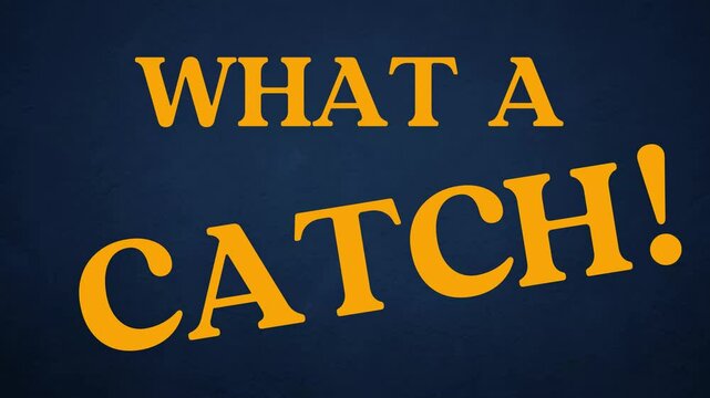 WOW! What a catch! Seamless looping text 3D animation with orange color text and navy blue background. terms in the sport of cricket, cricket win, champions, winner, trophy.
