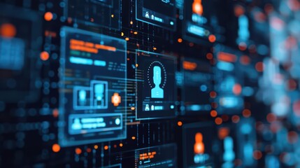 Naklejka premium A digital landscape showcasing cyber business trade with avatars and realtime data exchanges with copy space
