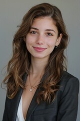 Young professional woman smiling in business casual attire