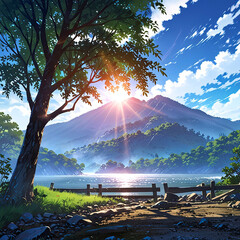 sunset over the river