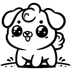 A cute cartoon corgi with big, sparkling eyes and a small tail, outlined in black and white.

