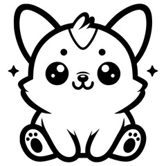 A cute cartoon corgi with big, sparkling eyes and a small tail, outlined in black and white.

