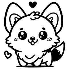 A cute cartoon corgi with big, sparkling eyes and a small tail, outlined in black and white.

