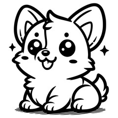 A cute cartoon corgi with big, sparkling eyes and a small tail, outlined in black and white.

