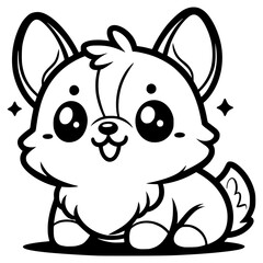 A cute cartoon corgi with big, sparkling eyes and a small tail, outlined in black and white.


