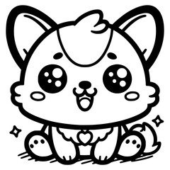A cute cartoon corgi with big, sparkling eyes and a small tail, outlined in black and white.

