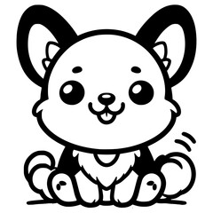 A cute cartoon corgi with big, sparkling eyes and a small tail, outlined in black and white.

