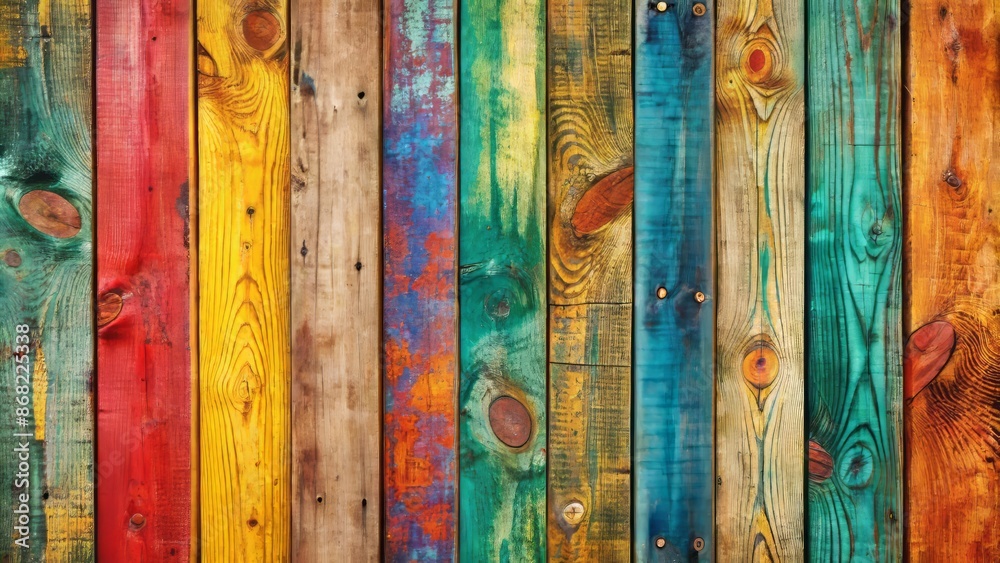 Canvas Prints Vibrant colored wooden planks collage featuring distressed textures and natural patterns ideal for backgrounds banners and backdrops in graphic designs. - Canvas Prints