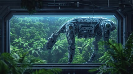 A hightech environment where robotic animals interact in a virtual habitat with copy space