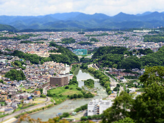 【ミニチュア風】山の展望台から見る街の風景