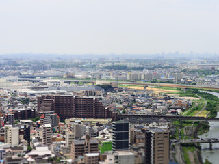 【ミニチュア風】山の展望台から見る街の風景