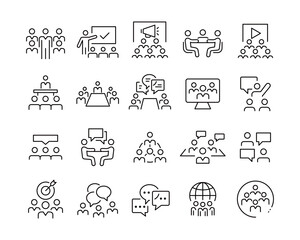 Meeting Icons - Vector Line. Editable Stroke.