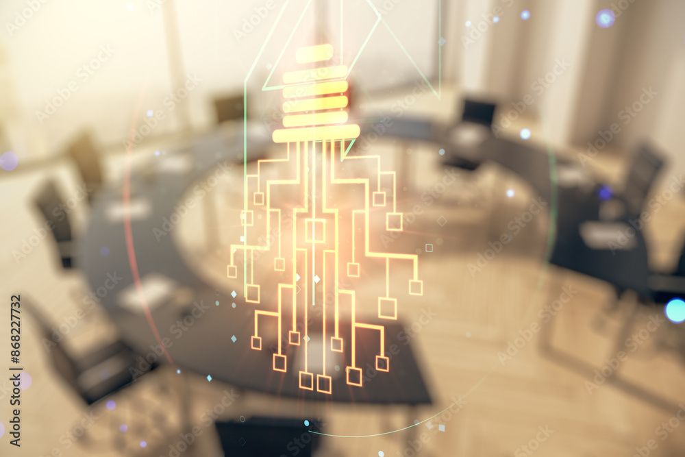 Aufkleber virtual creative idea concept with light bulb and microcircuit illustration on a modern conference r